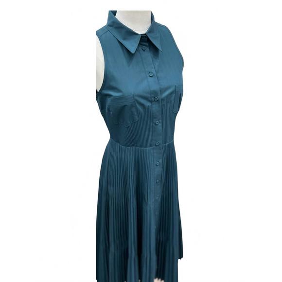 NEW BEATRICE .B women's pleated cotton poplin dress in teal - Picture 2 of 2